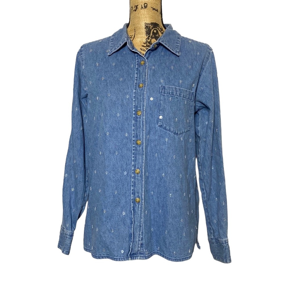 Vintage Quacker Factory Vintage Long Sleeve Denim Sequin Shirt M